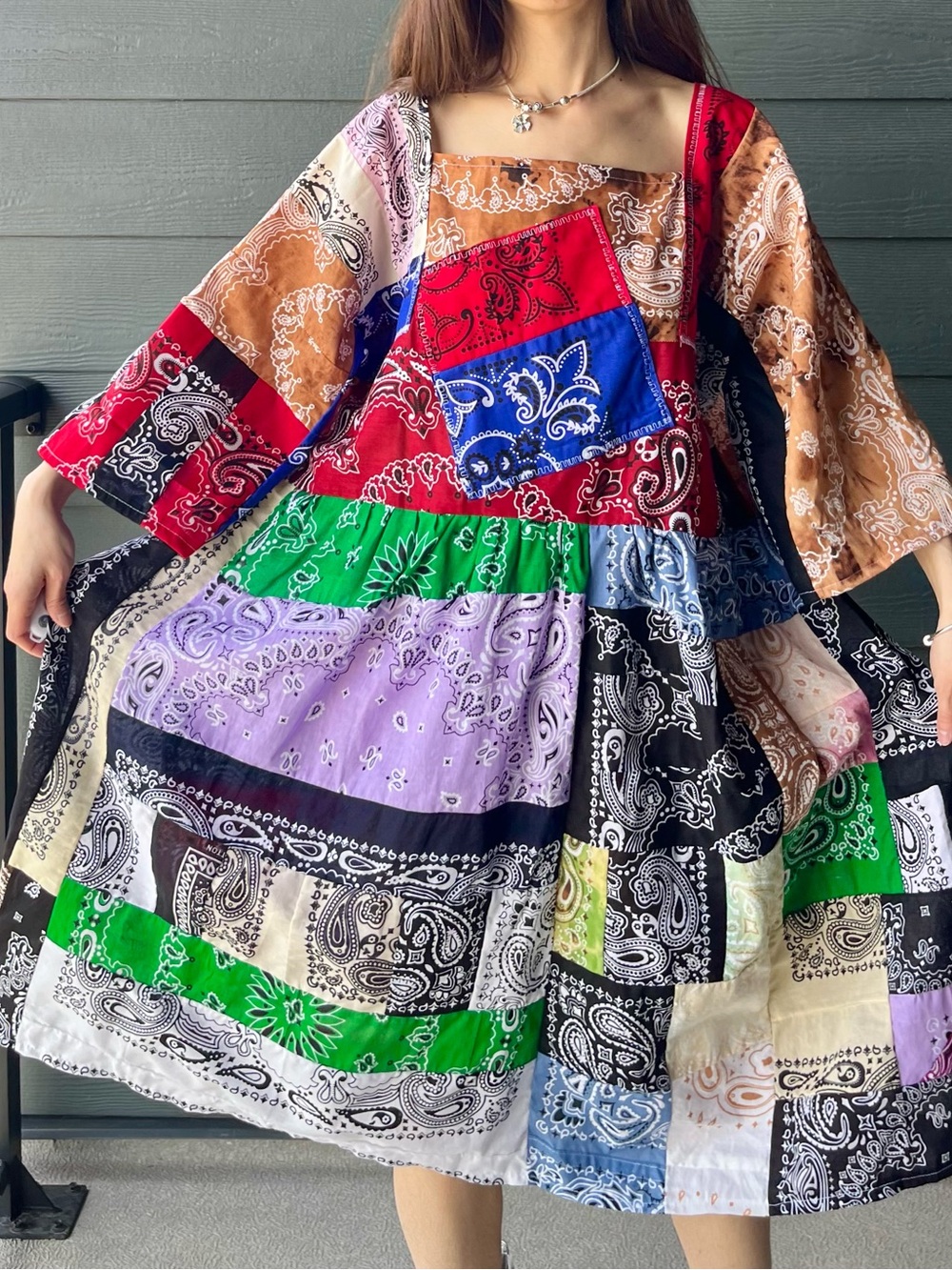 Handmade Rainbow Quilted Bandana Dress – SKU 07043